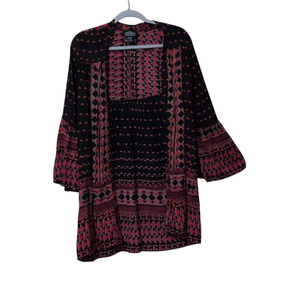 Angie patterned kimono-style duster cardigan sized Medium Bohemian Open Front - Picture 7 of 8